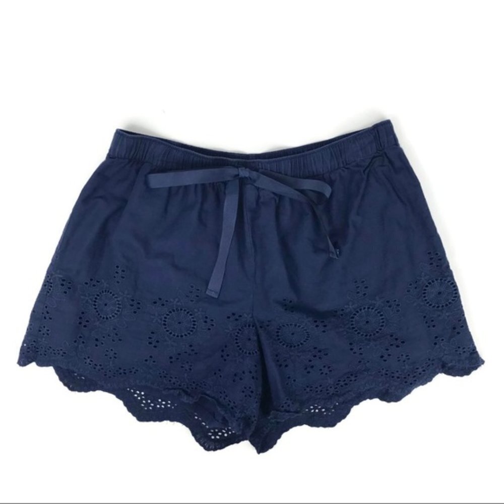 Soma Navy Blue Cotton Eyelet Shorts - Lined - Drawstring Sleep PJ Pajama Small